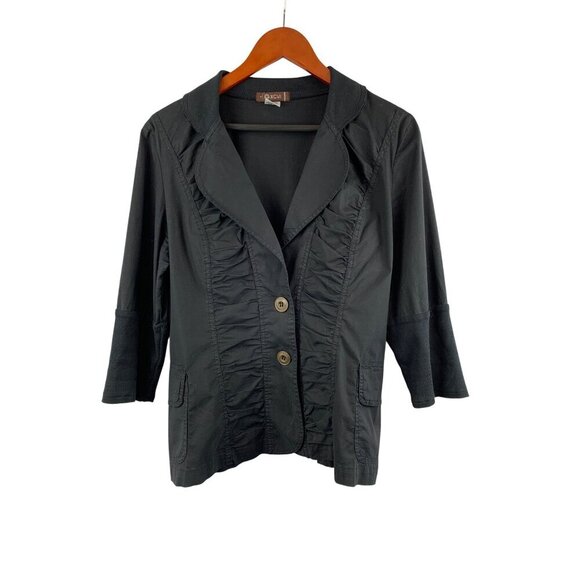 XCVI Jackets & Blazers - XCVI Womens Black 3/4 Sleeve Ruched Button-Front Jacket Size L
